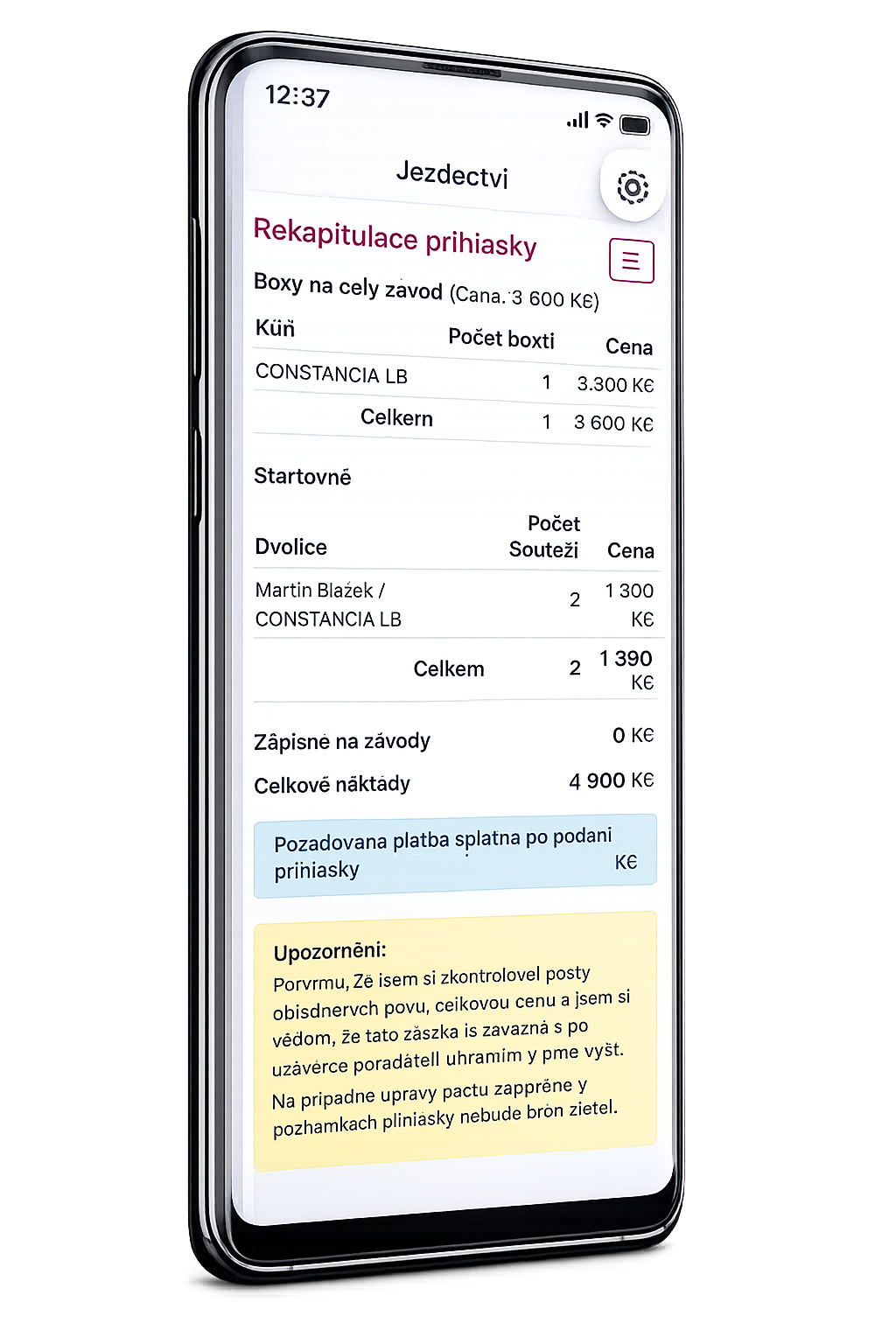 Mobilní aplikace – detail výsledků